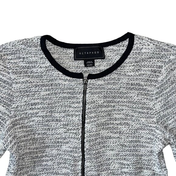 Metaphor Womens XS Tweed Knit Crop Jacket With Zipper Front & Black Trim Accents - Picture 2 of 11